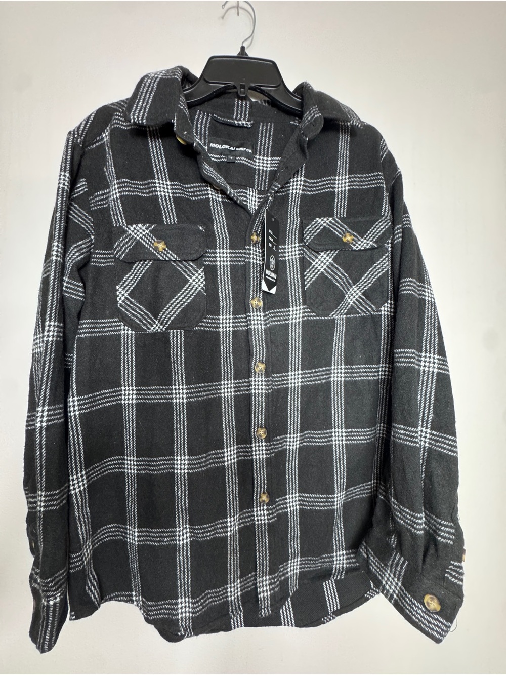 Black & White Plaid Flannel Shirt - Men- Molokai size S